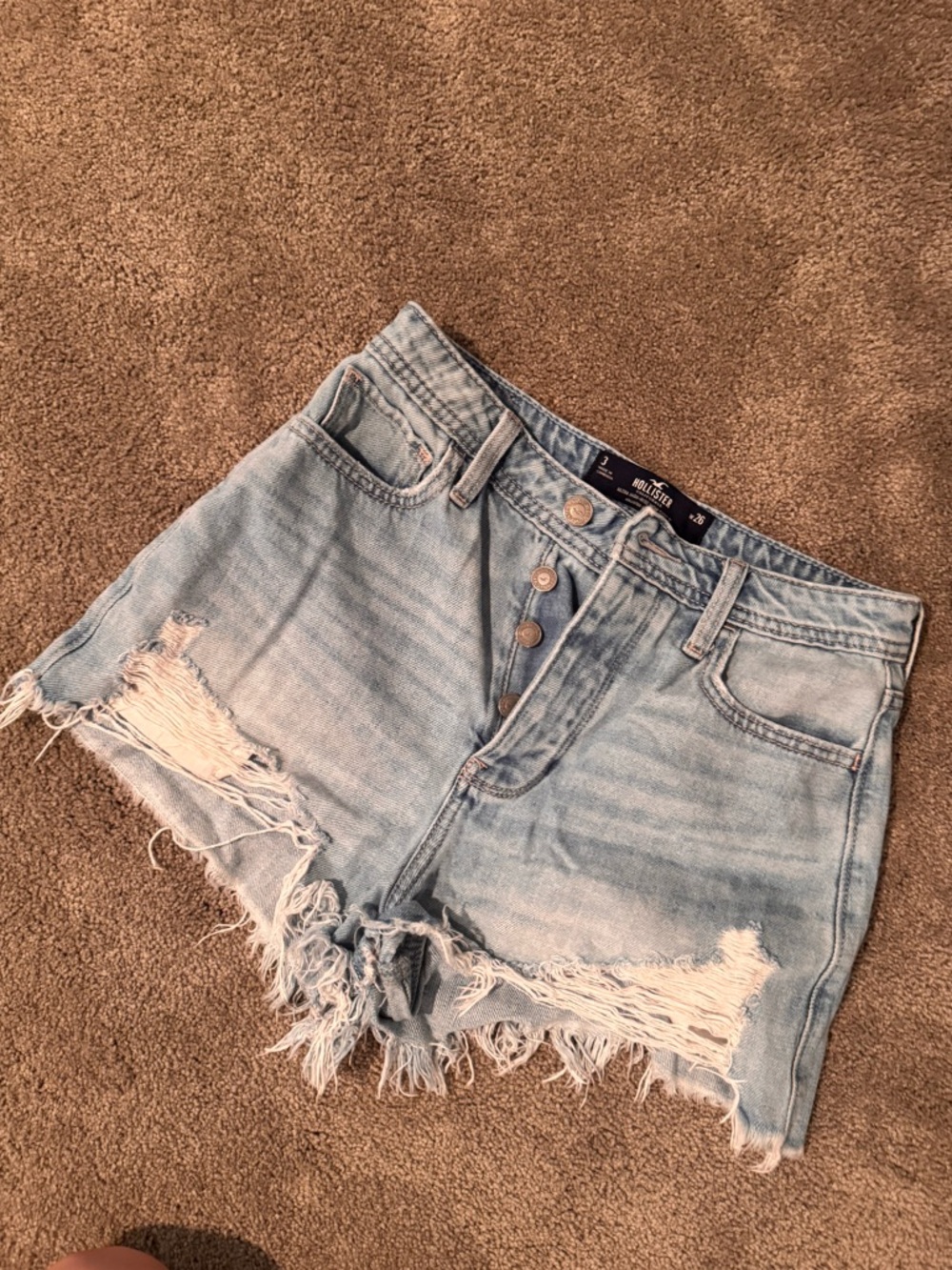 Hollister Light Wash Distressed Denim Button-Front Shorts